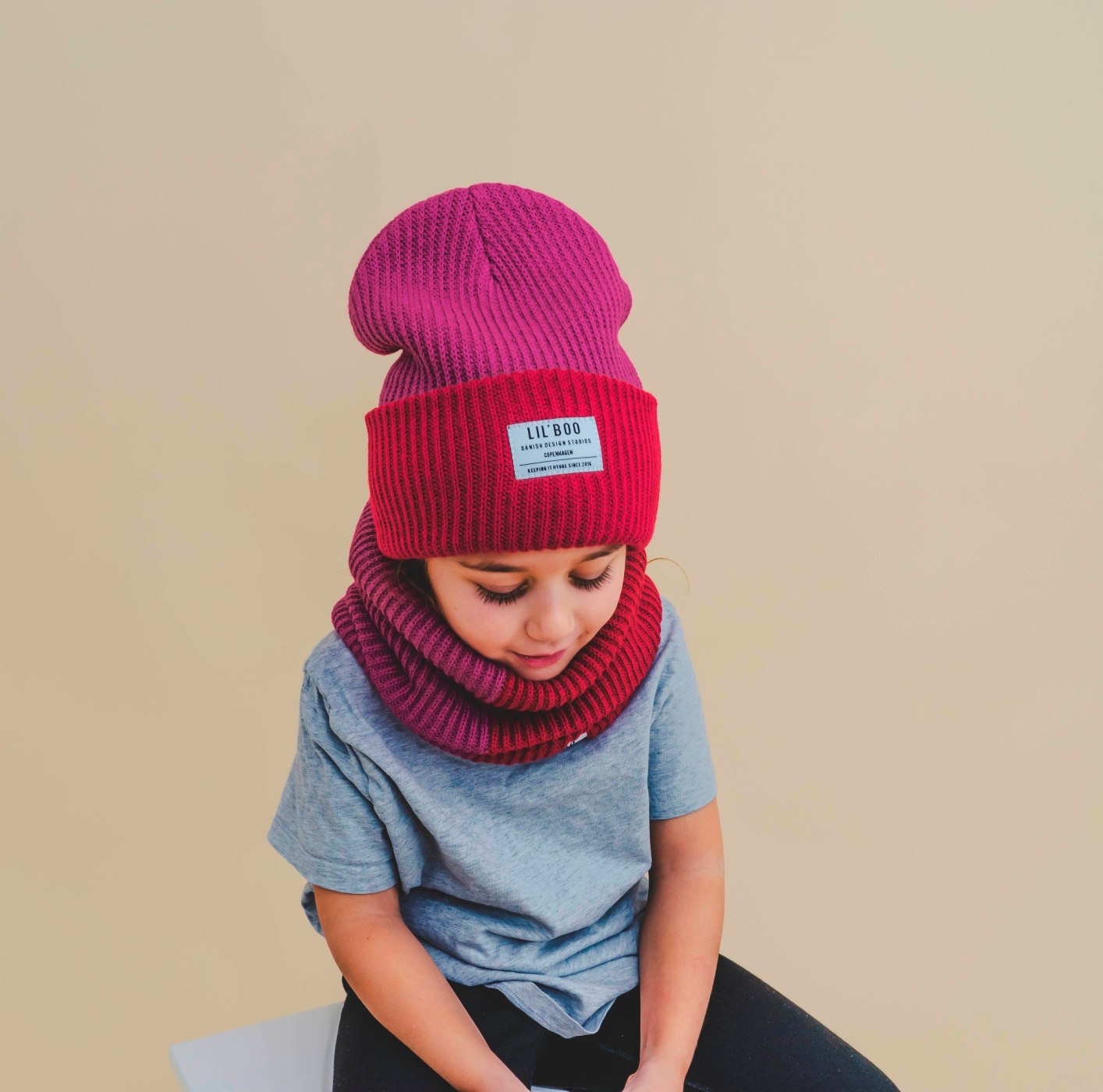 Lil’ Boo Block Hygge Beanie - Berry/Dark Magenta
