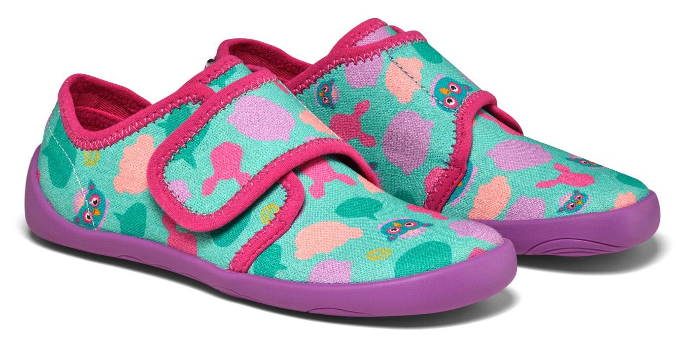 Affenzahn Hausschuh Baumwolle Movy Eule Türkis