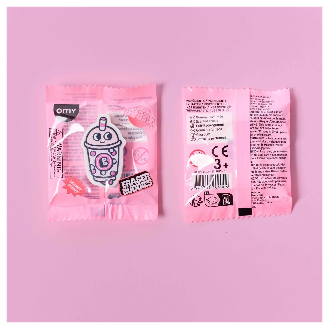 OMY AST ERASER BUDDIES rosa Bubble