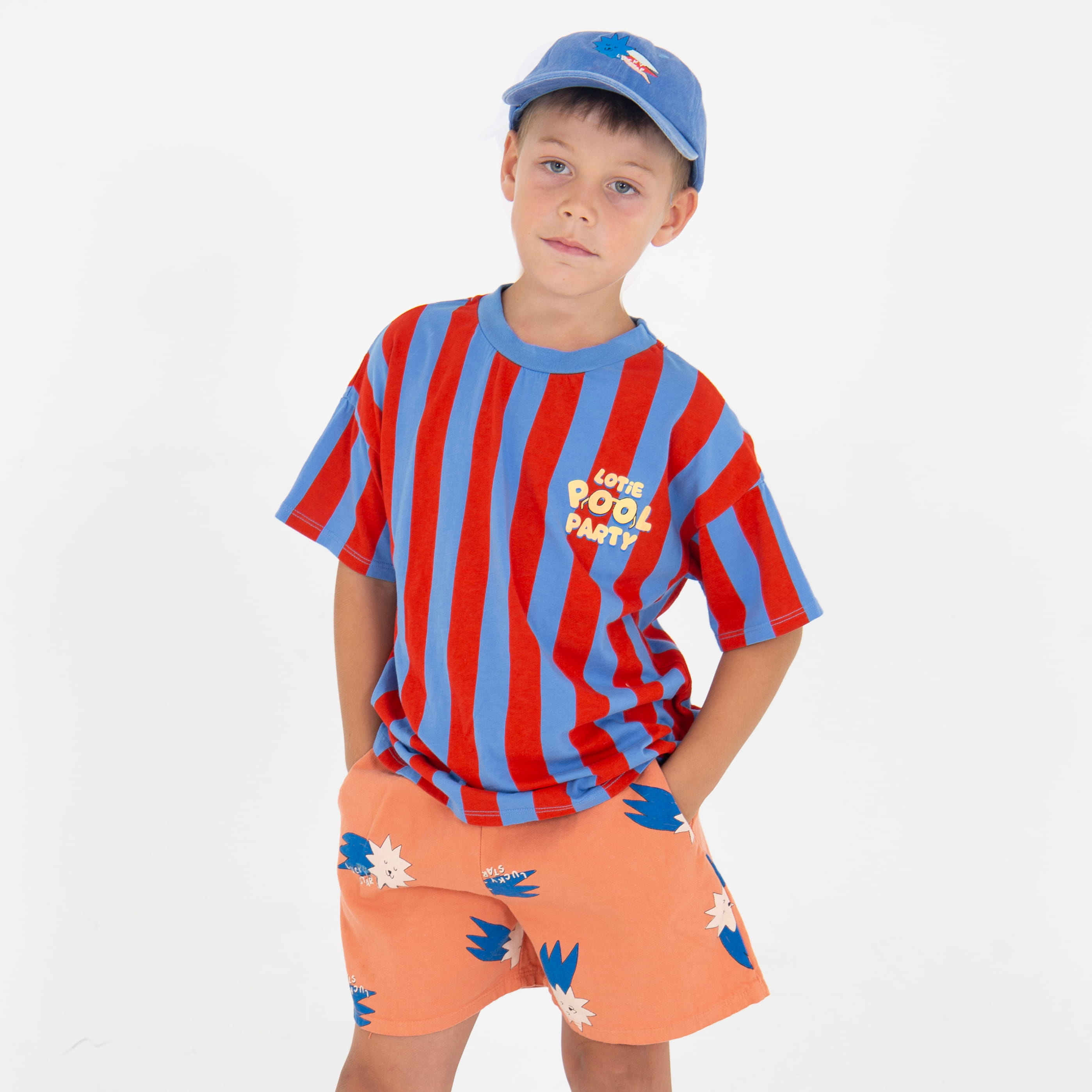 Lötiekids T-Shirt Wide Fit Stripes Pool Party Baja Blue