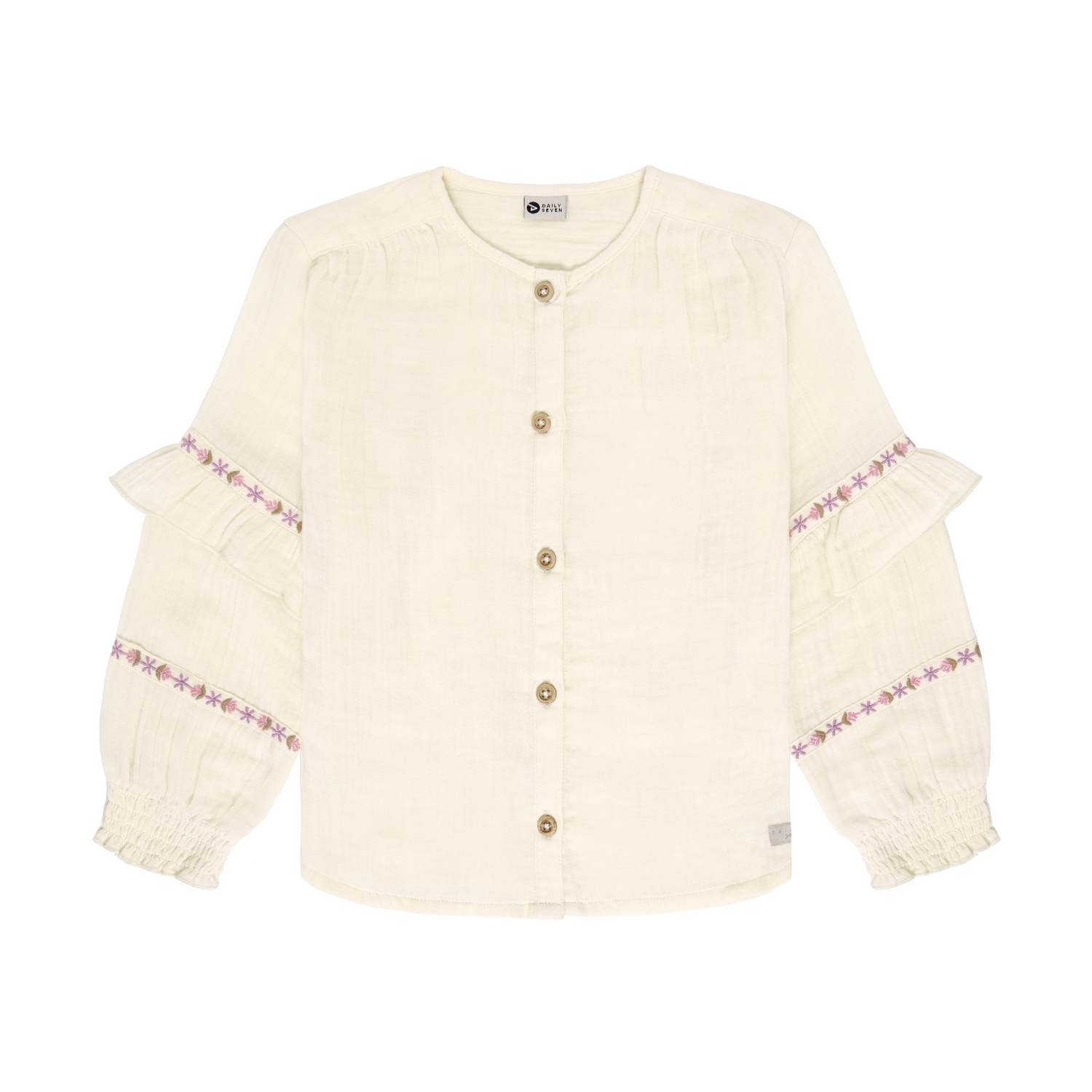 Daily Seven Girl Langarmshirt Ruffle pearl