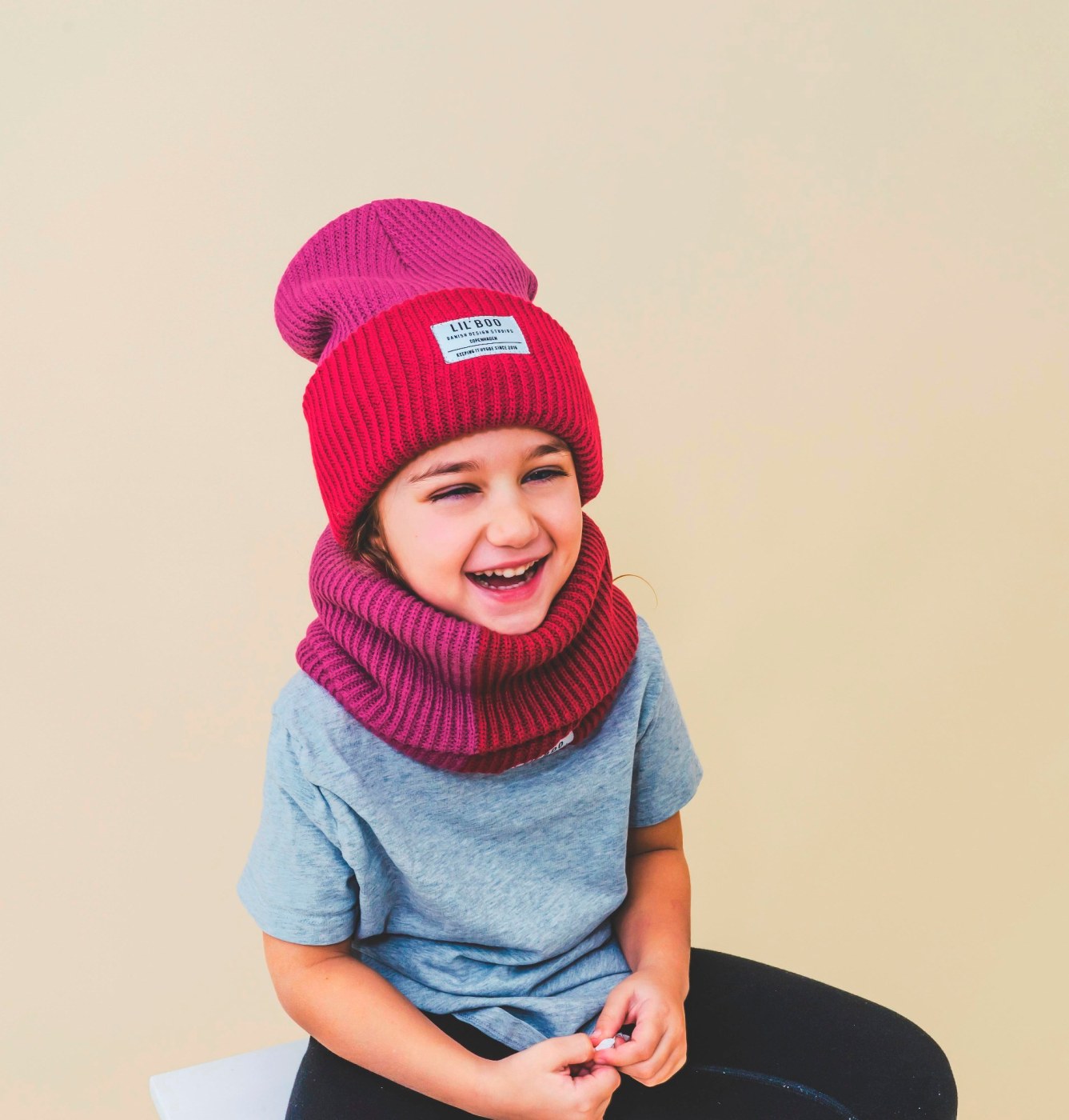Lil’ Boo Block Hygge Beanie - Berry/Dark Magenta