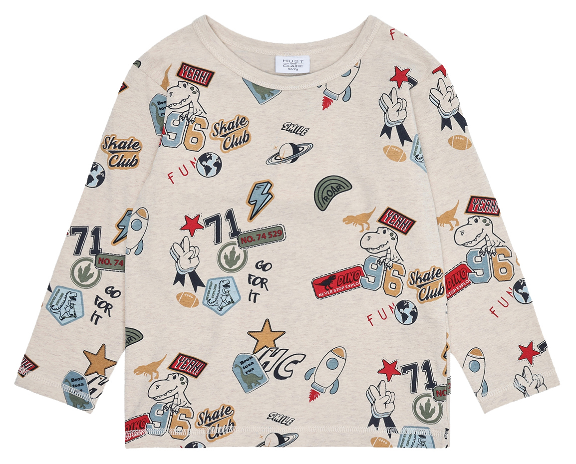 Hust & Claire Langarmshirt Badges Wheat Melange