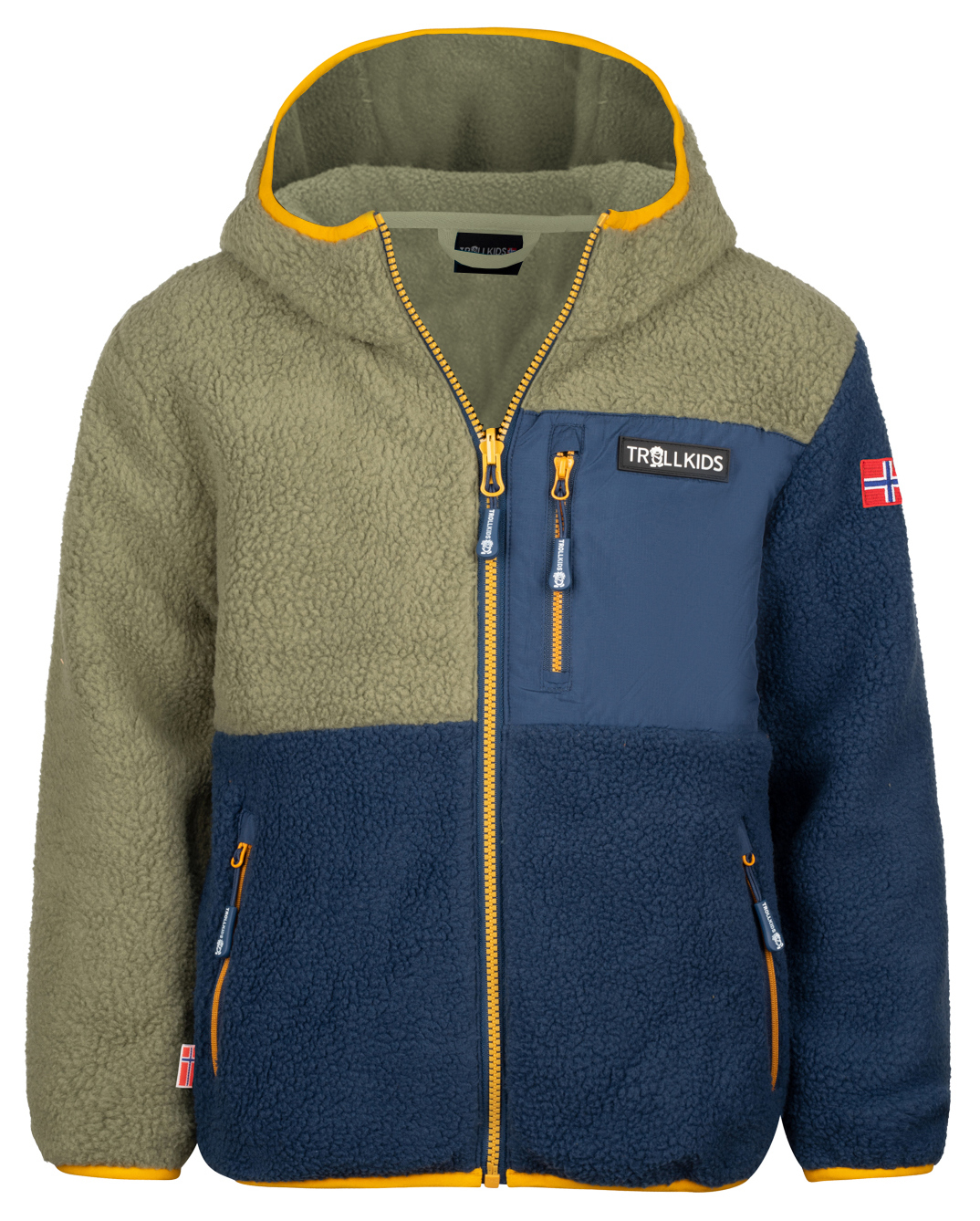 Trollkids Aurlandsfjord Fleece Jacke Moss/Mystic Blue