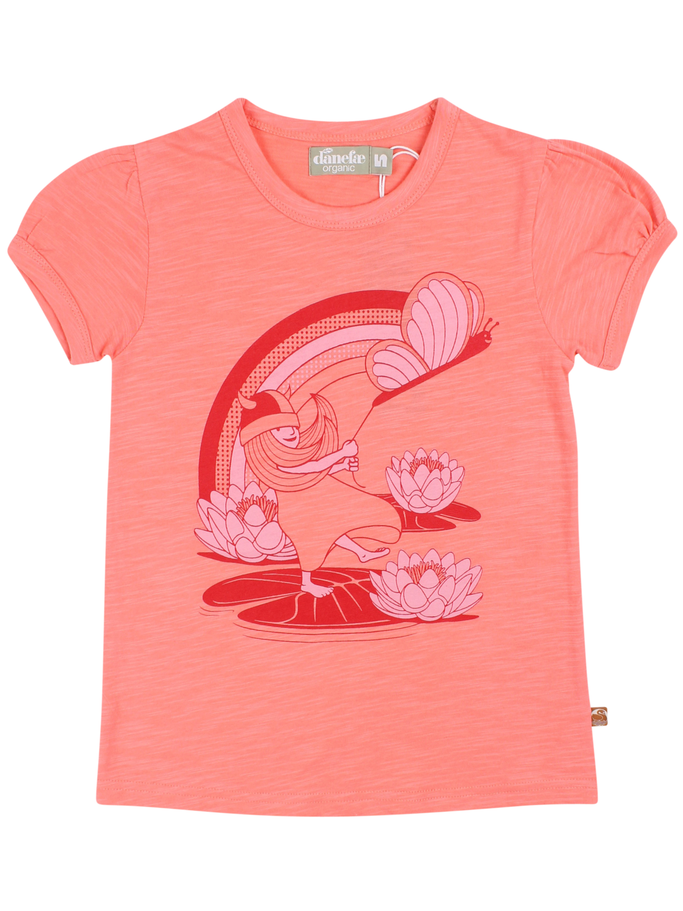 Danefae Organic Girl T-Shirt Mushroom Bright Coral Tomme