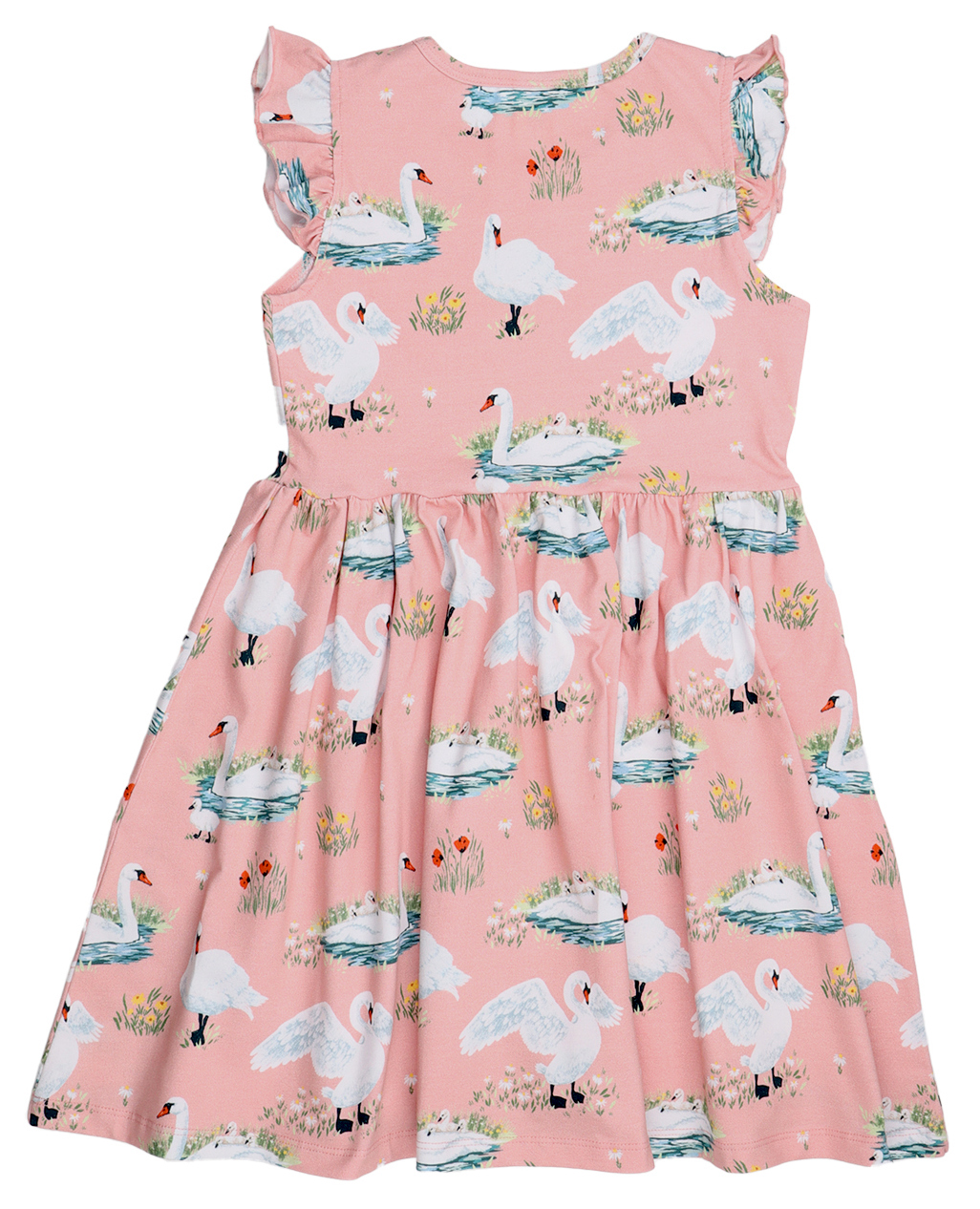 Walkiddy Kleid Swans in Spring-Ruffle