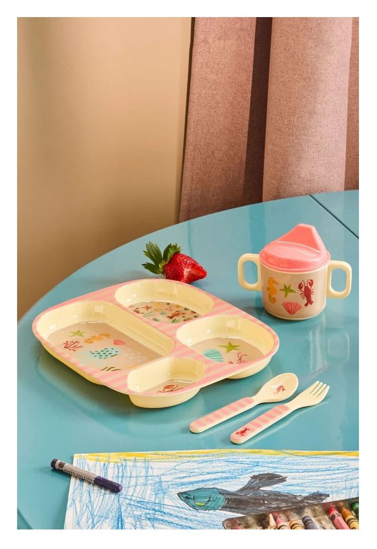 Rice Melamin Kinderteller 4er Einteilung Ocean coral