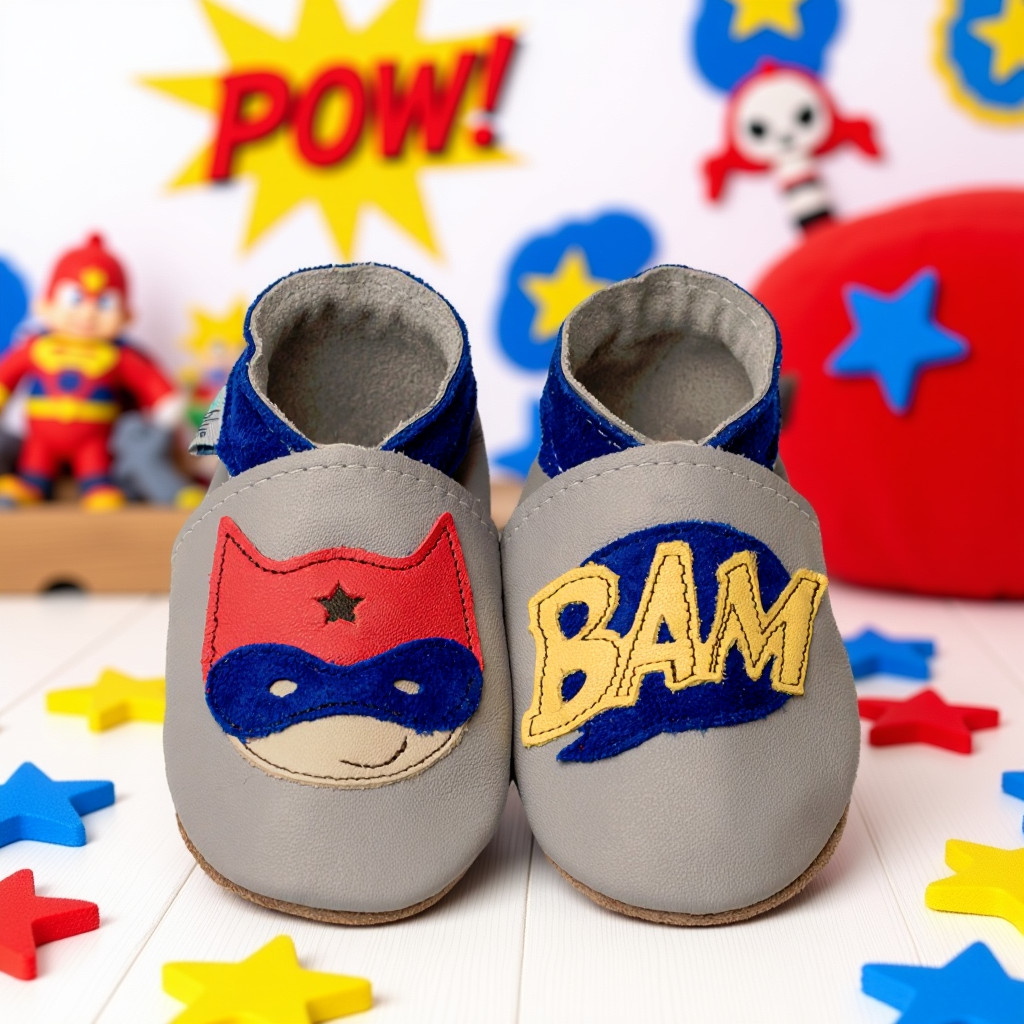 Inch Blue Lederpuschen Super Hero