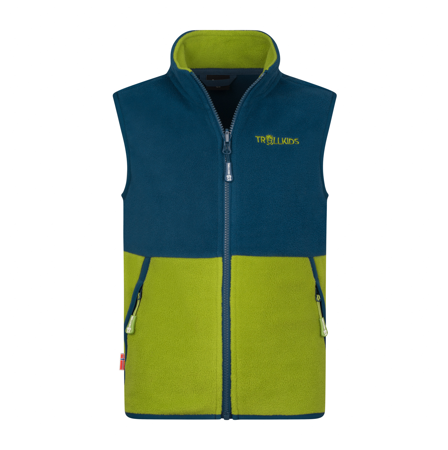Trollkids Kjerag Fleeceweste Pear green/Madeira Blue