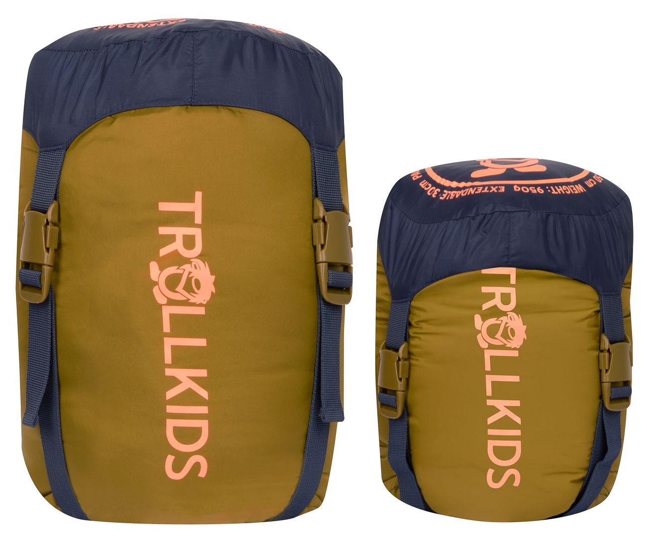 Trollkids Fjell Dreamer, extendable Schlafsack Spruce Green/Navy 160-190 x 68 x 45 cm, User height: 130-170 cm