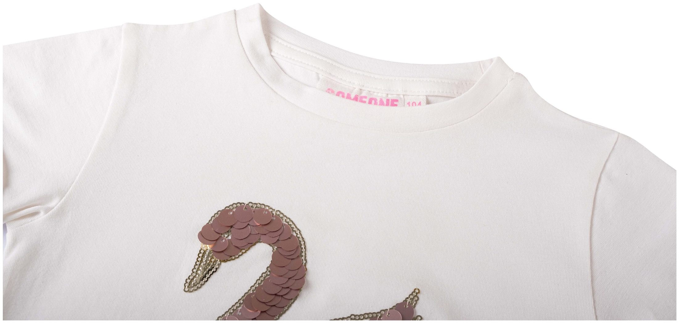 Someone Girl Kurzarmshirt Pailletten Swan ecru