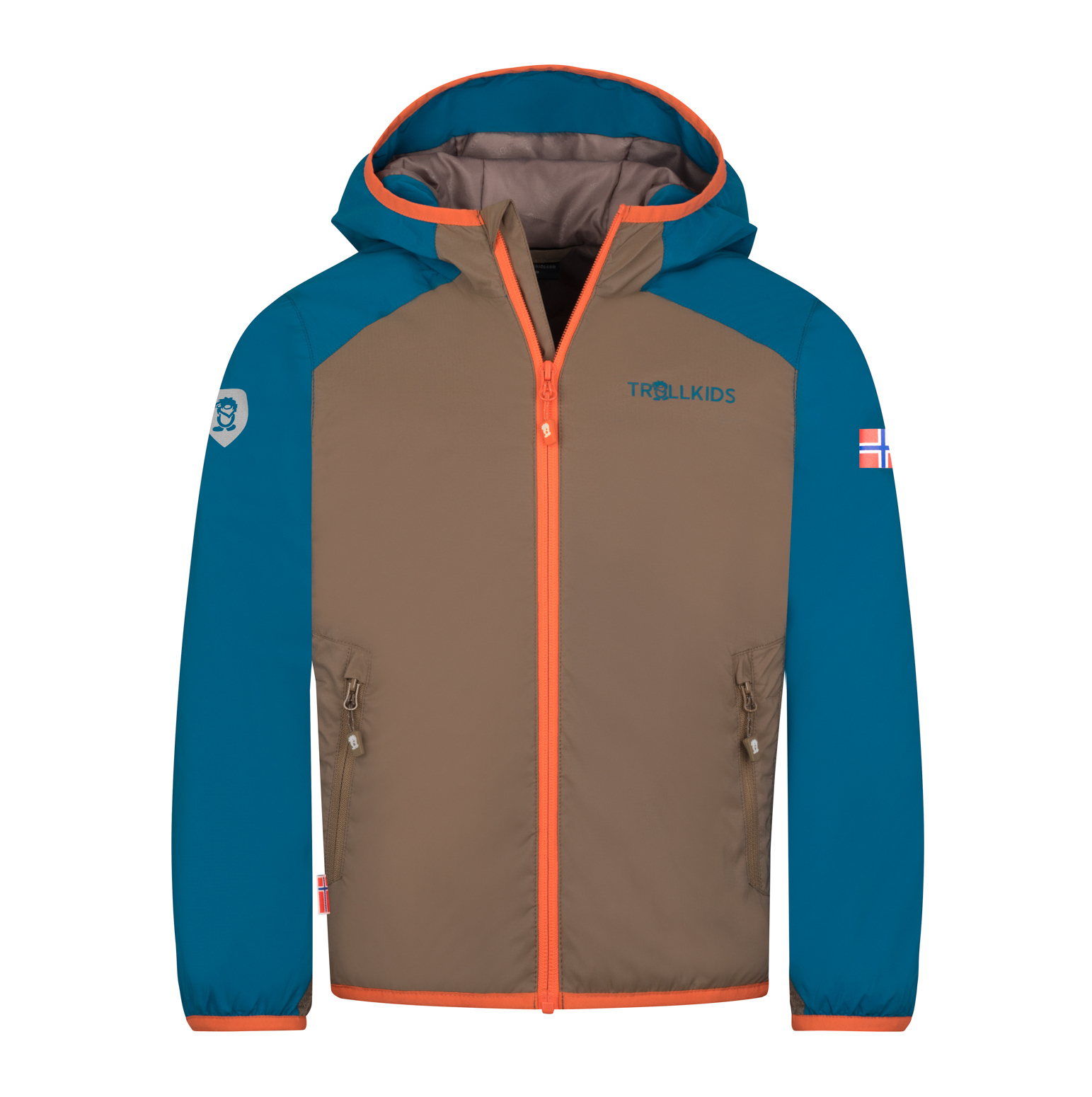 Trollkids Halsafjord Ultra-Light Polyfibre Jacke Mocca Brown/Atlantic Blue