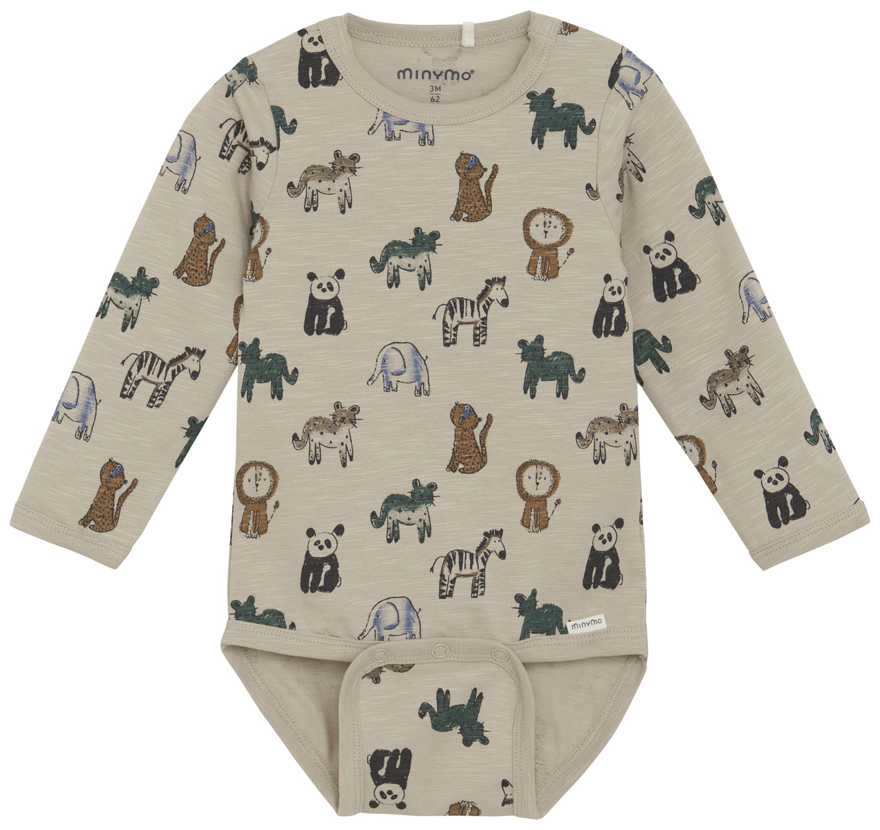 Minymo Baby Body langarm AOP Tiere tan