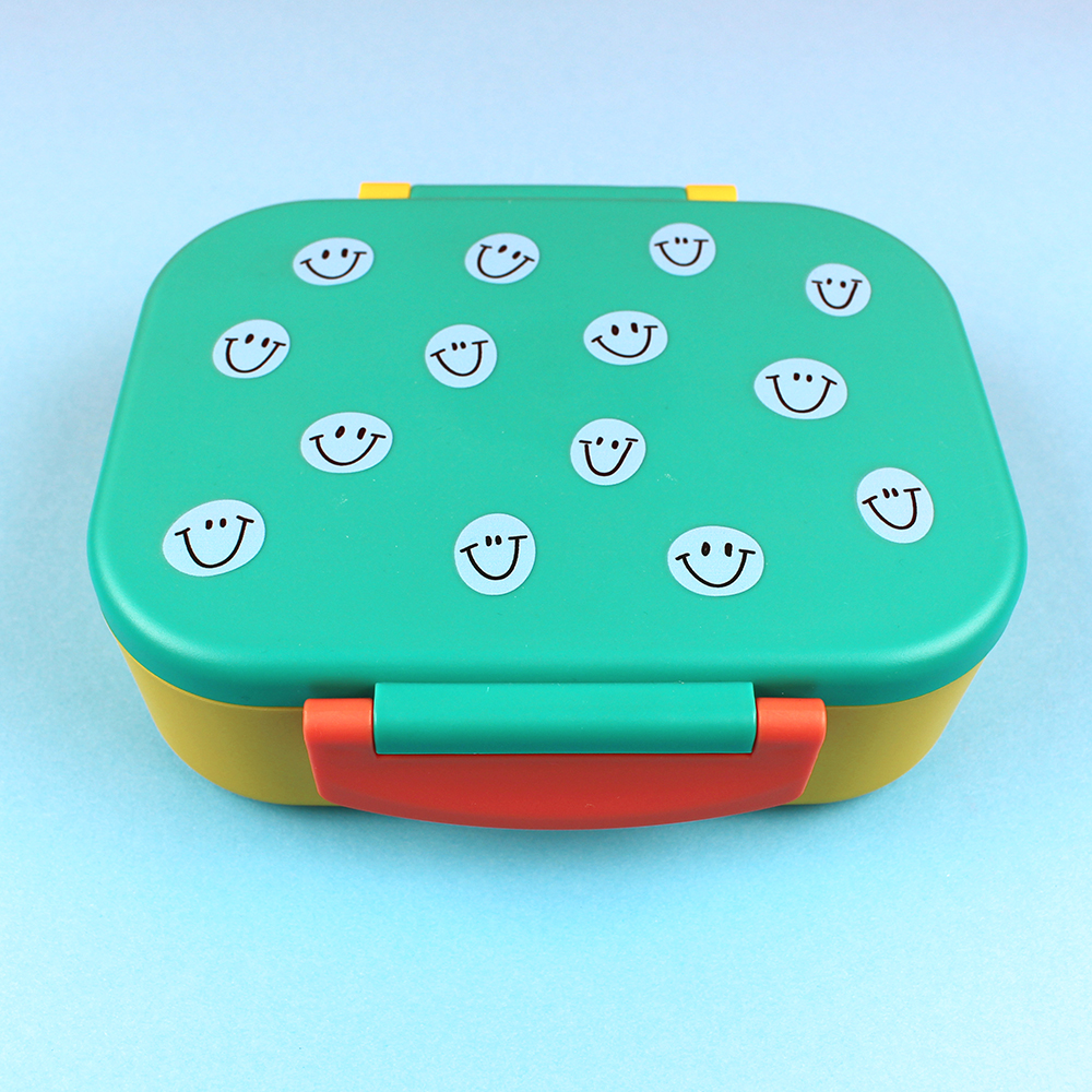 Ava & Yves Lunchbox Smiley grün/ocker/hellblau