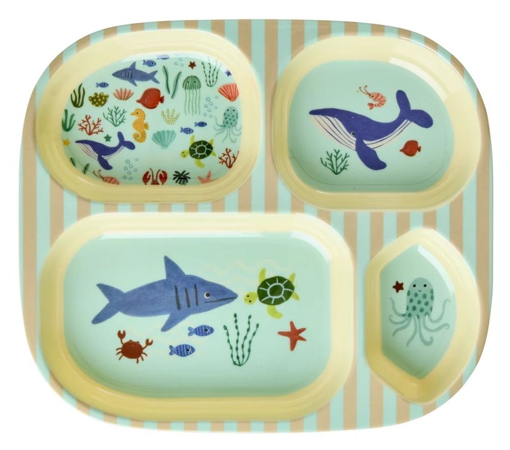 Rice Melamin Kinderteller 4er Einteilung Ocean Blue