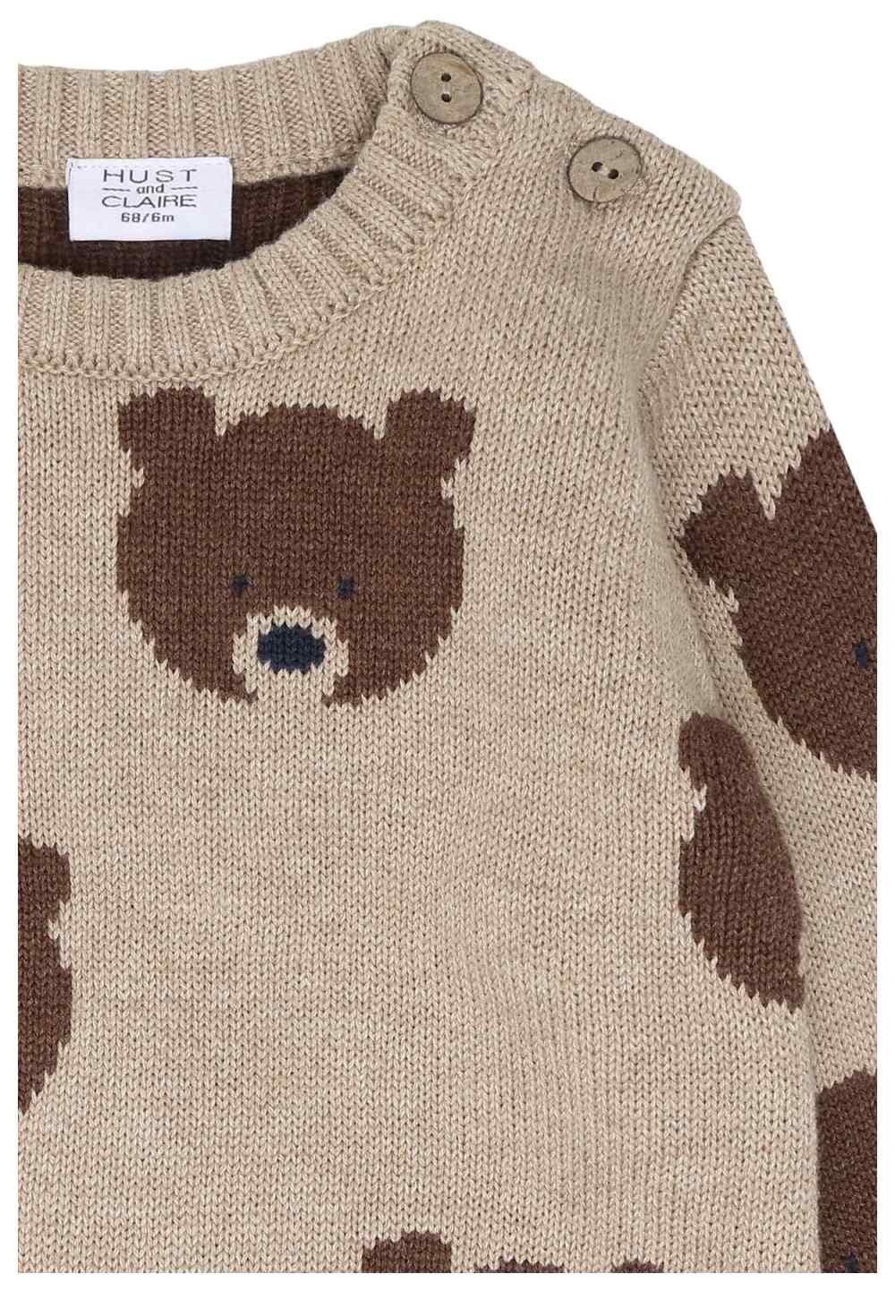 Hust & Claire Baby Strick Pullover Bear Beige Melange