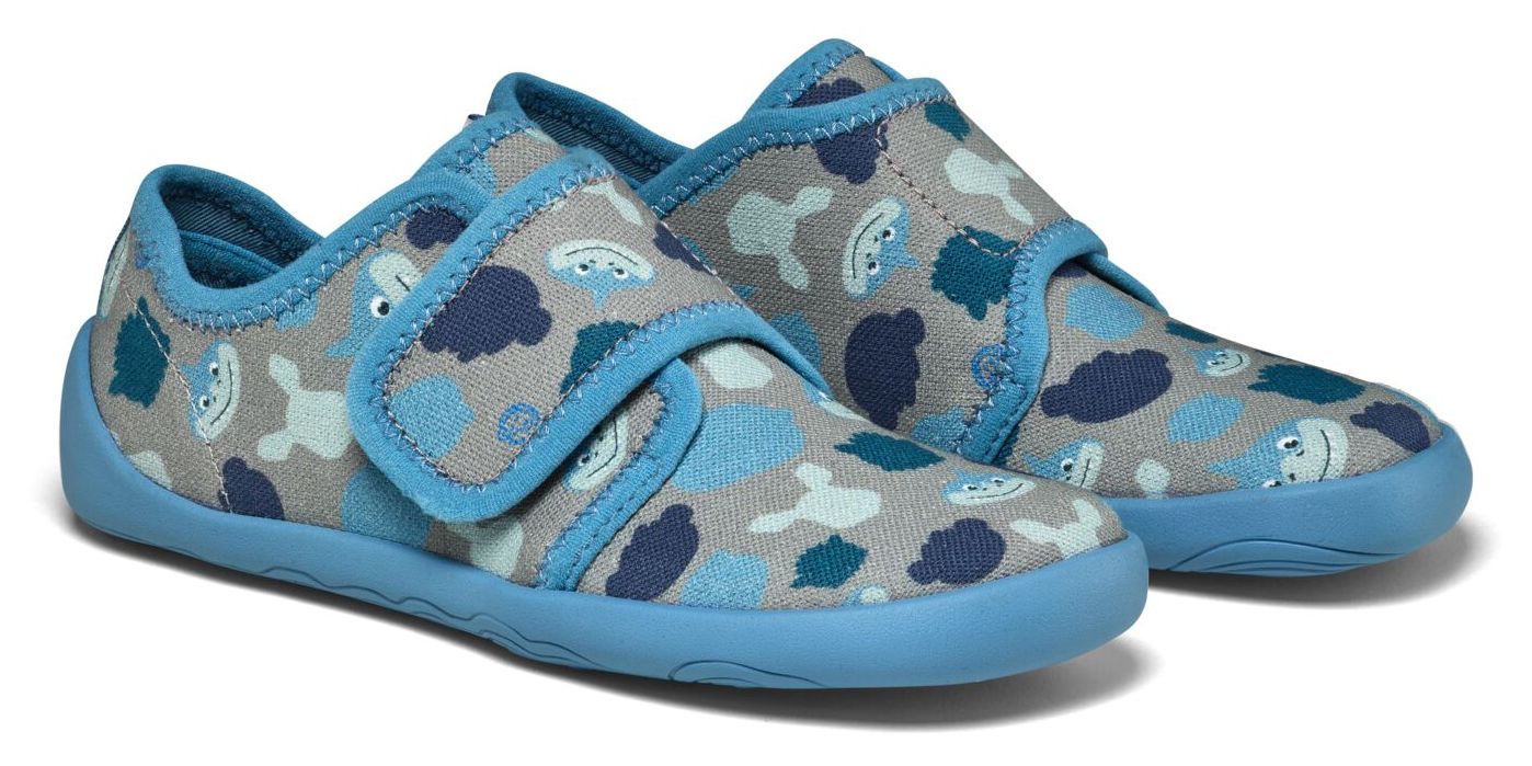 Affenzahn Hausschuh Baumwolle Movy Hai Blau