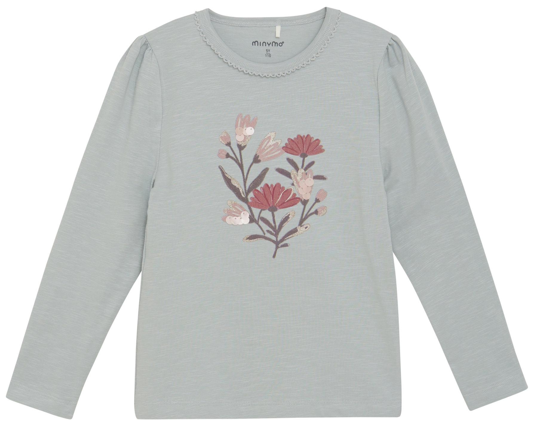 Minymo Girl Langarmshirt Flowers gray