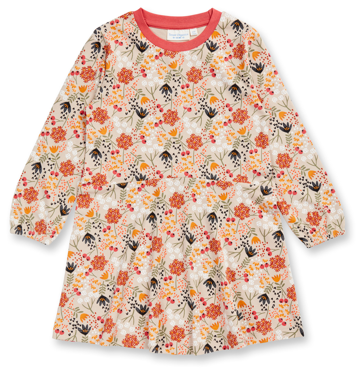 Sense Organic Dress AOP Flowers Sand
