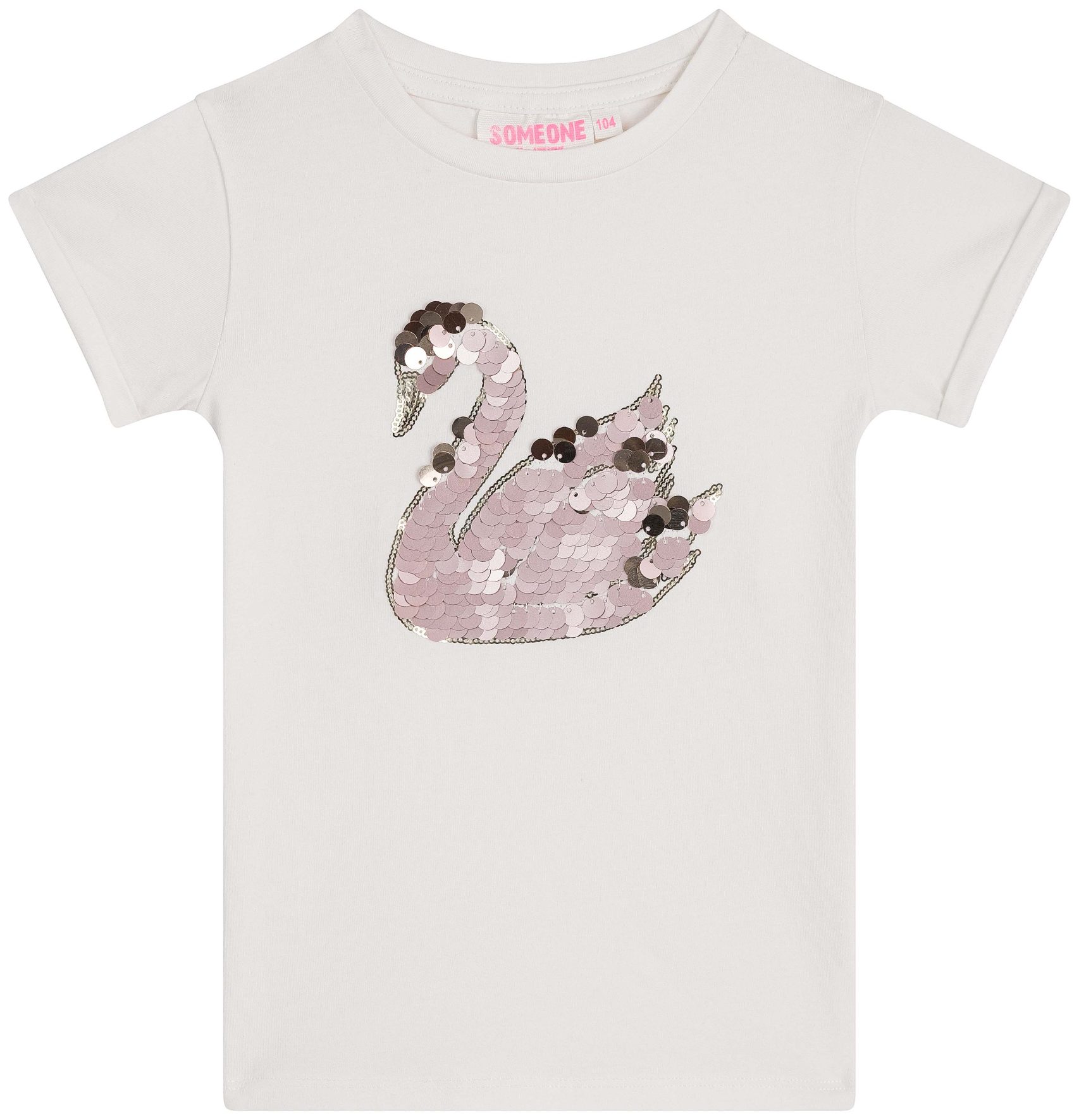 Someone Girl Kurzarmshirt Pailletten Swan ecru