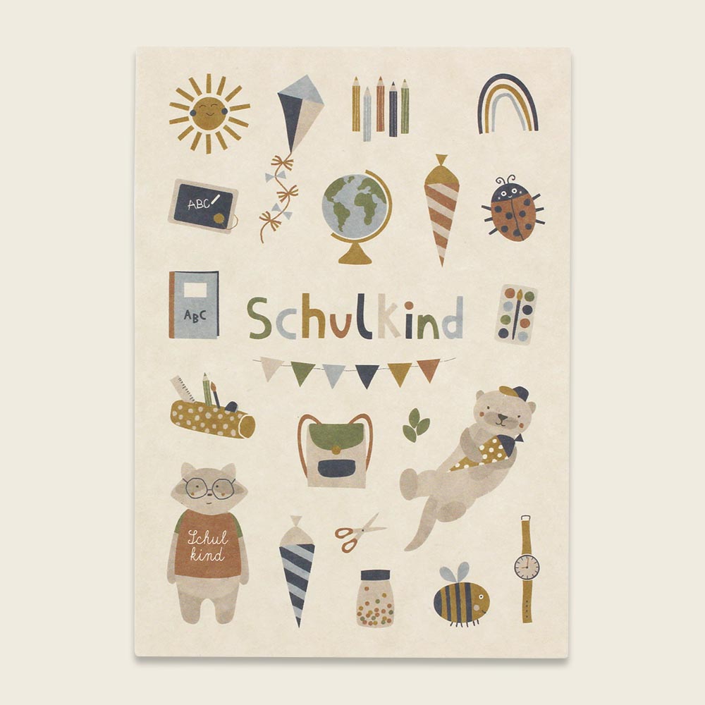 Ava & Yves Postkarte Symbole Schulkind