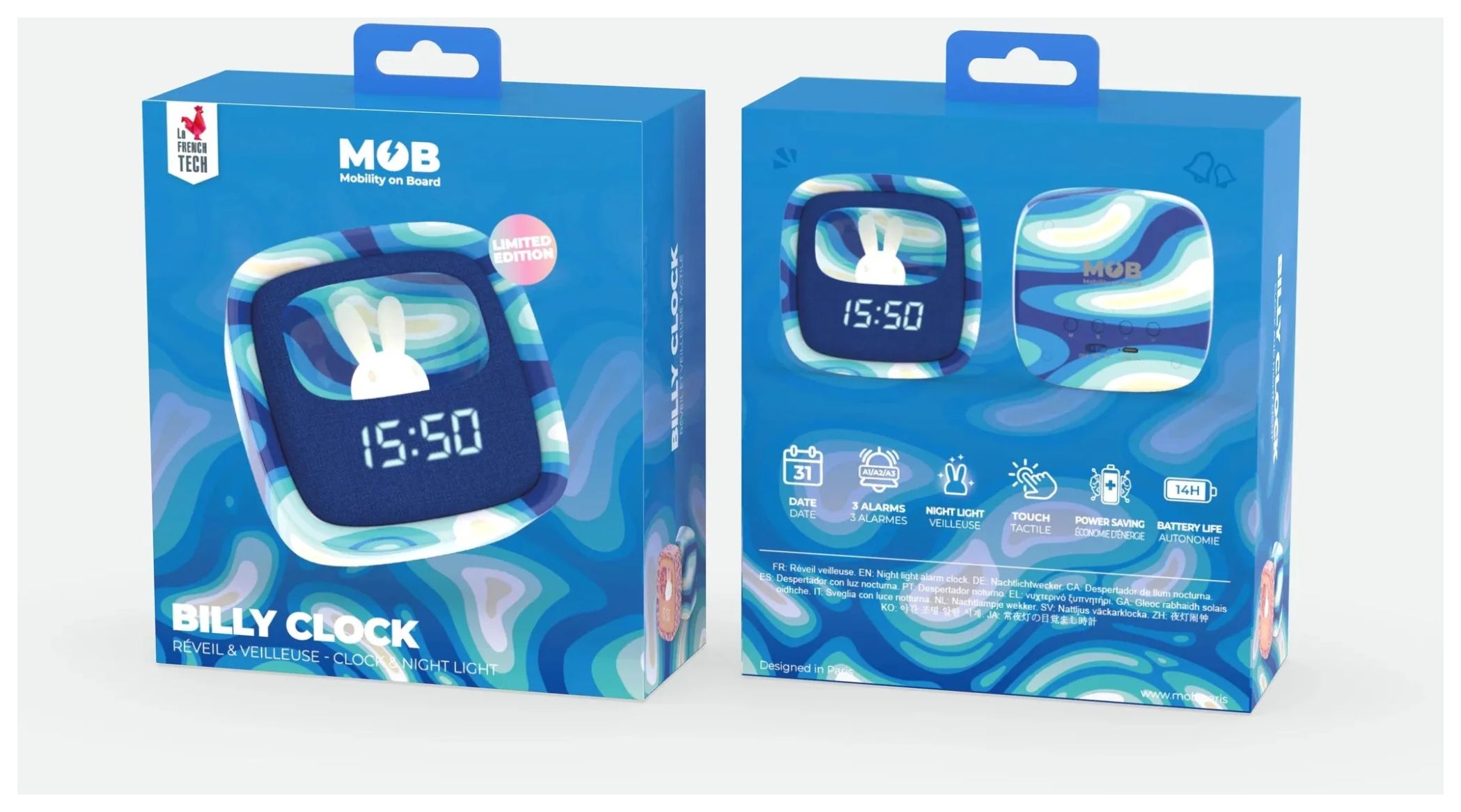 MOB Wecker Billy mit Nachtlicht Blue Waves