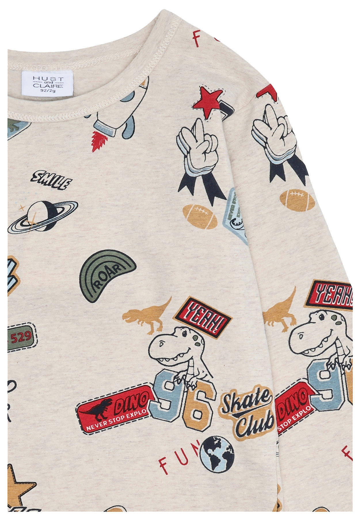 Hust & Claire Langarmshirt Badges Wheat Melange