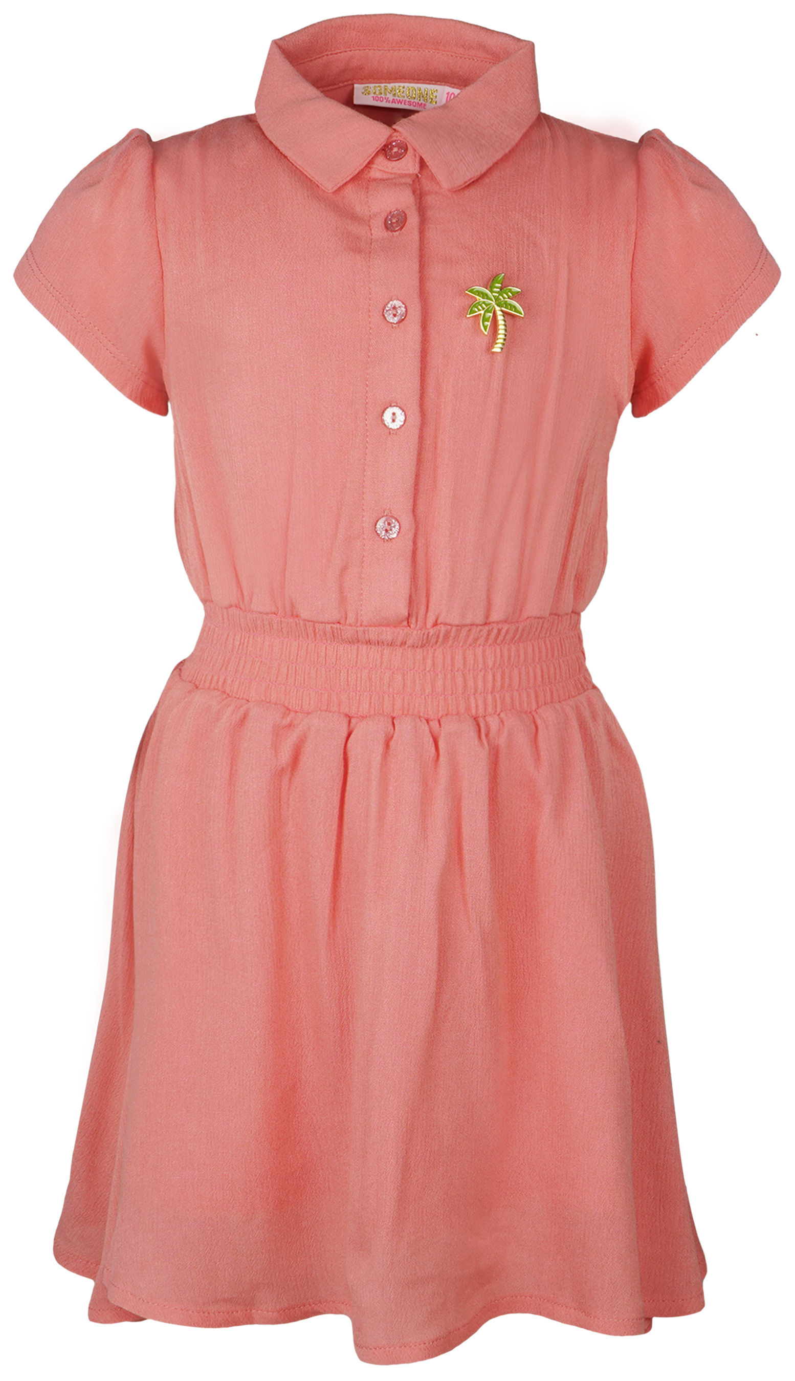 Someone Kleid kurzarm Muslin Uni Coral