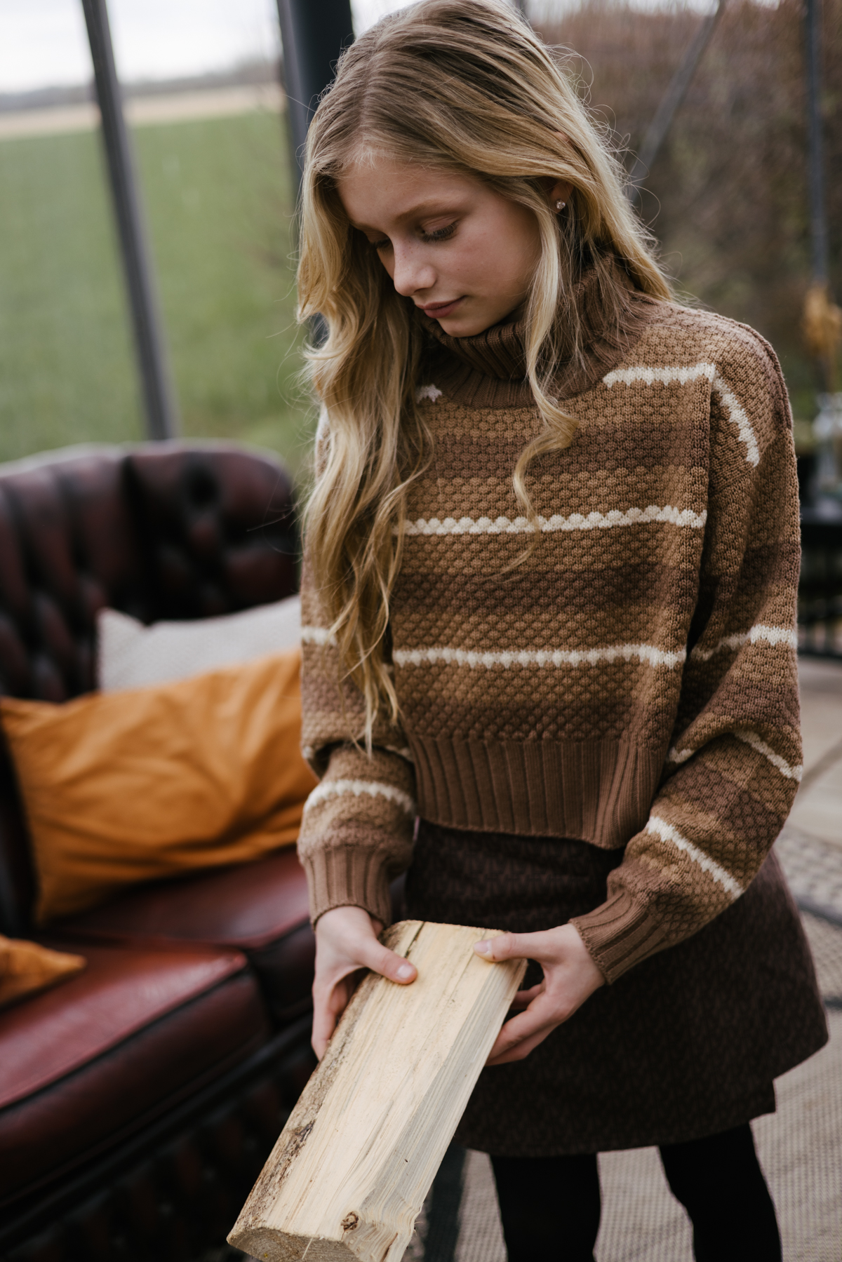 Levv Girl Pullover Strick Multi Stripe brown