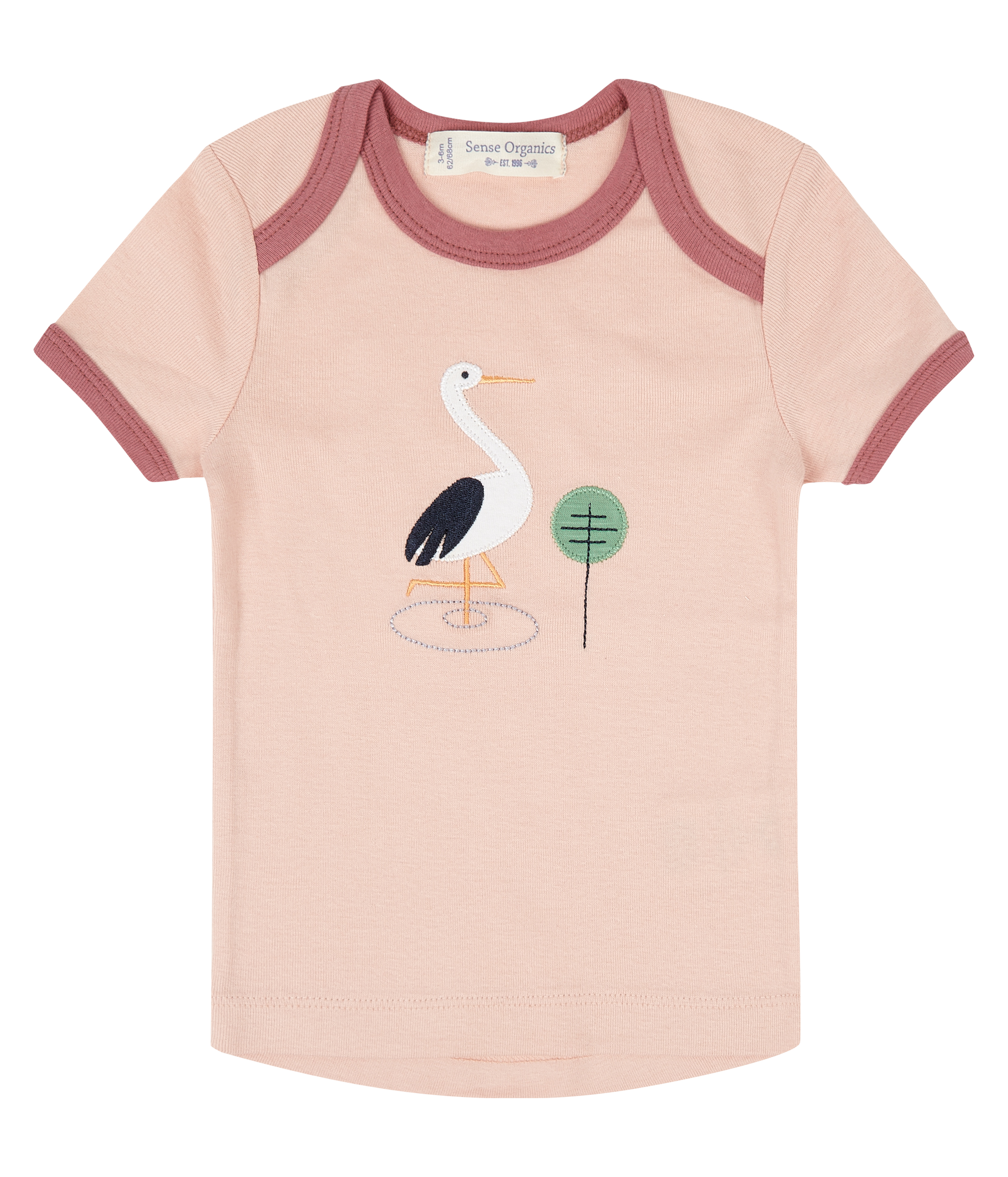 Sense Organic TILLY  RETRO Baby Shirt Kurz Rose Stork Appliqué