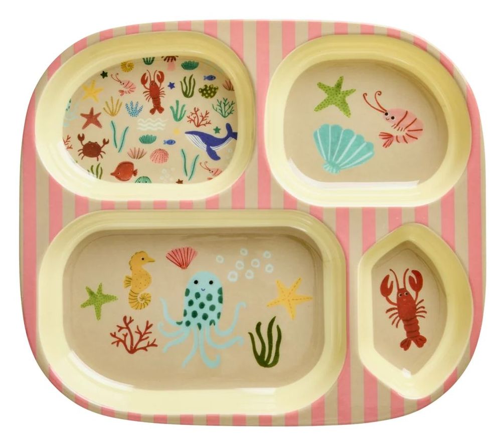 Rice Melamin Kinderteller 4er Einteilung Ocean coral