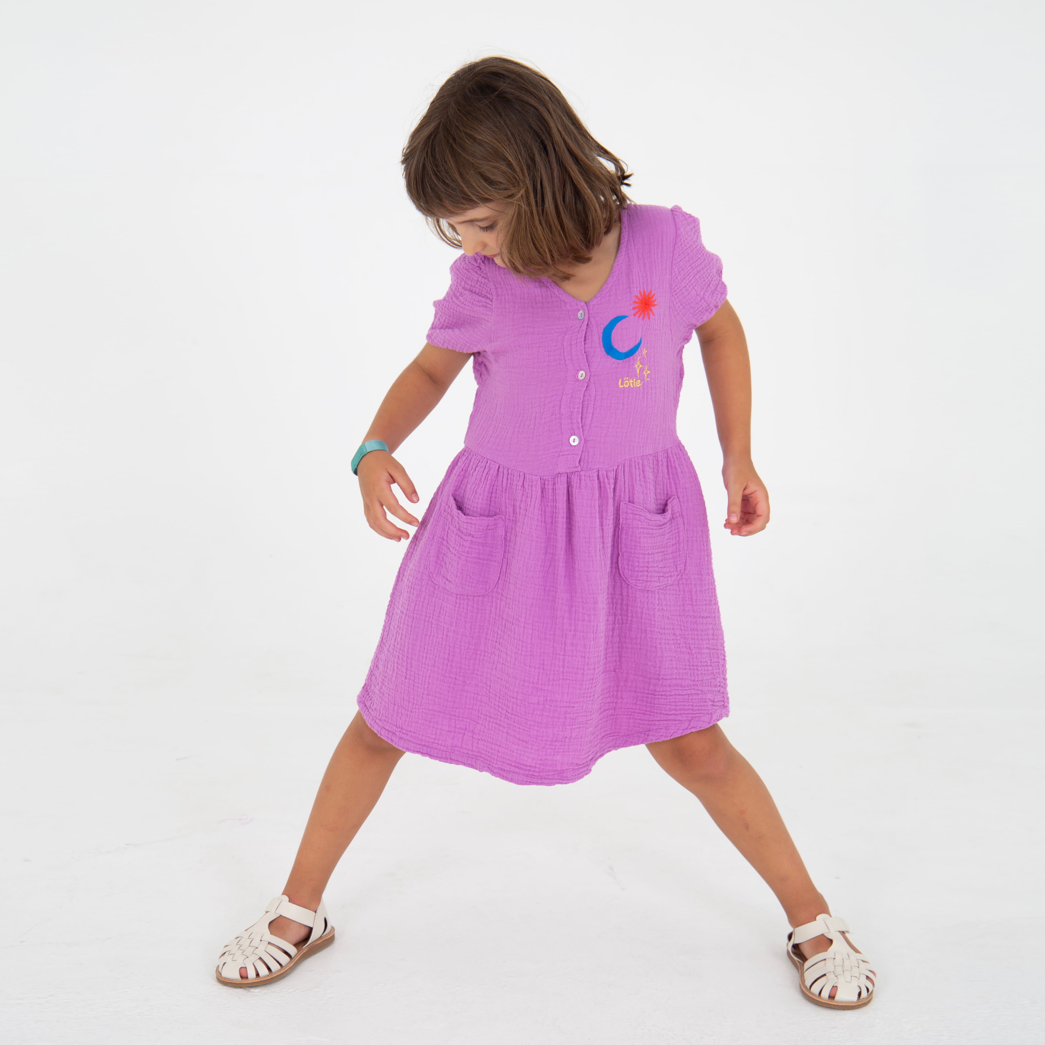 Lötiekids Kleid Woven Sun&Moon Embroidery Magenta