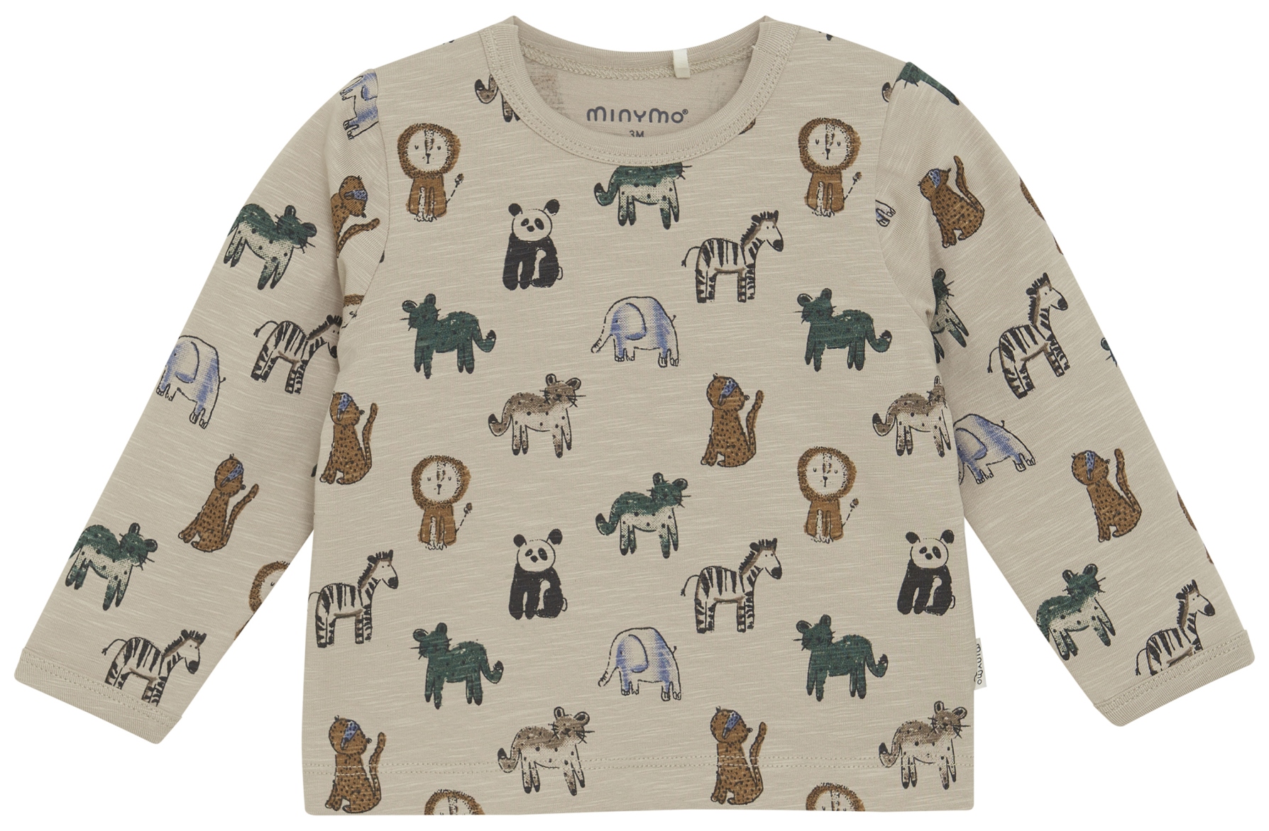 Minymo Baby Langarmshirt AOP Tiere tan