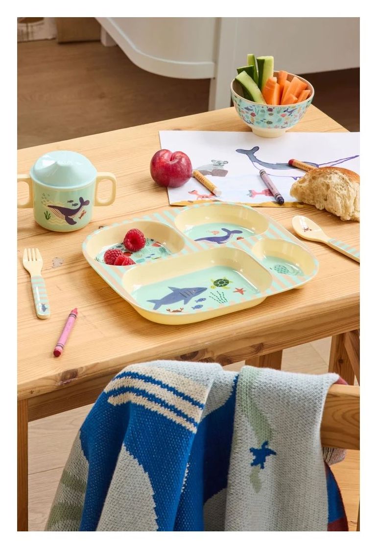 Rice Melamin Kinderteller 4er Einteilung Ocean Blue