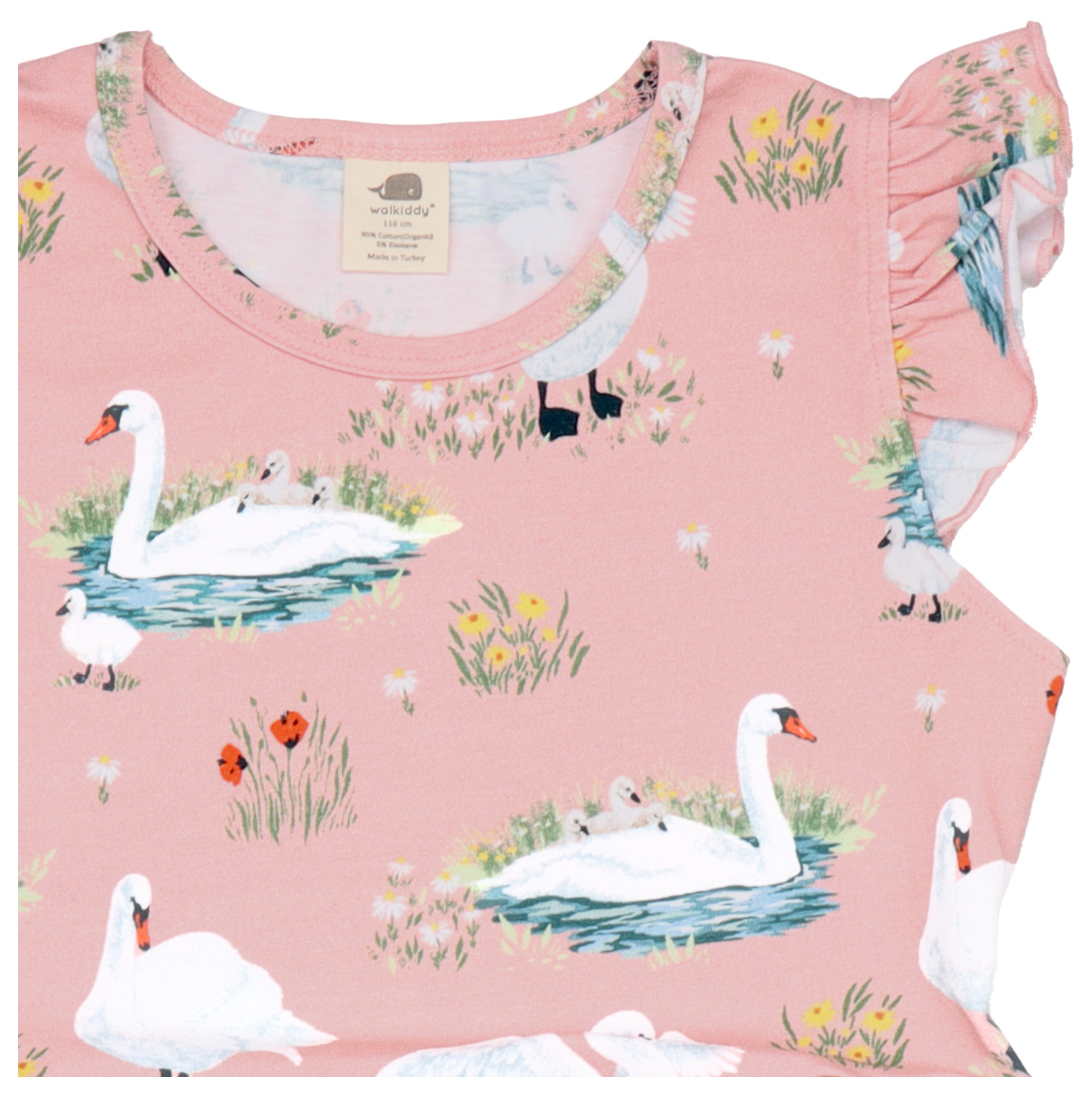 Walkiddy Kleid Swans in Spring-Ruffle
